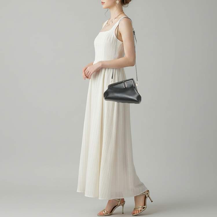 Pre Owned Fendi First Small Black Leather Clutch Bag