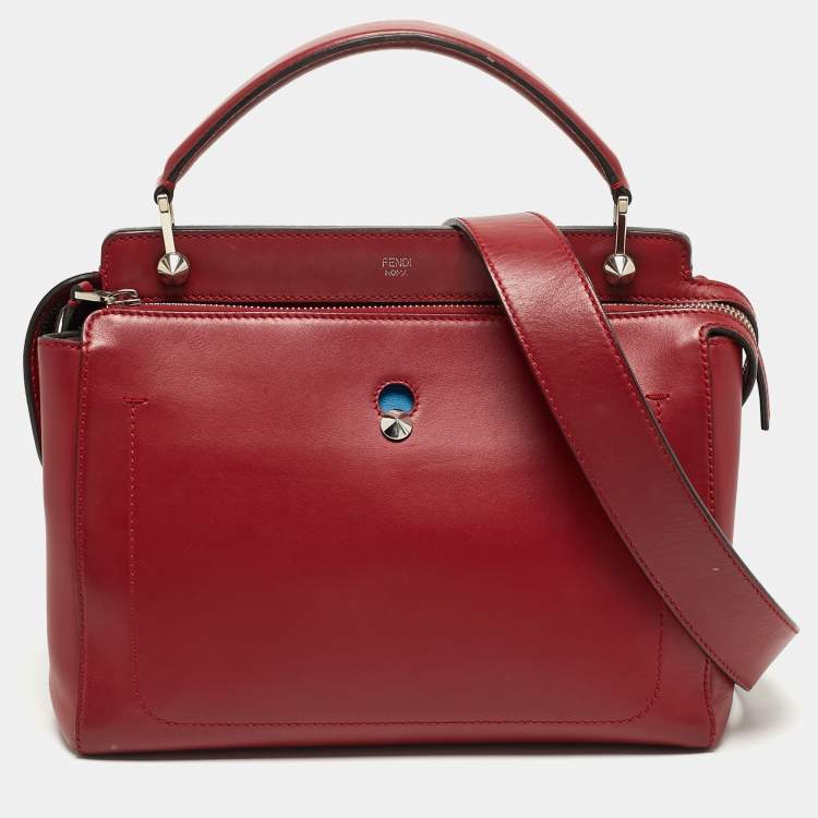 Pre Owned Fendi Dotcom Large Red Leather Top Handle Bag