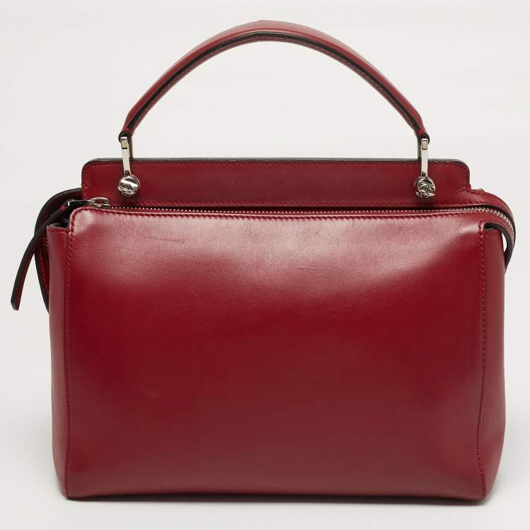 Pre Owned Fendi Dotcom Large Red Leather Top Handle Bag