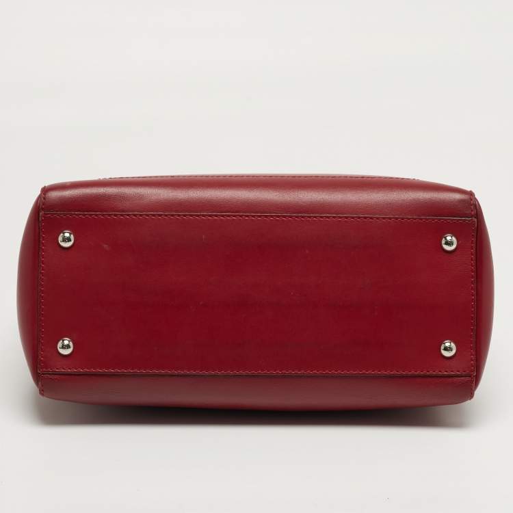 Pre Owned Fendi Dotcom Large Red Leather Top Handle Bag