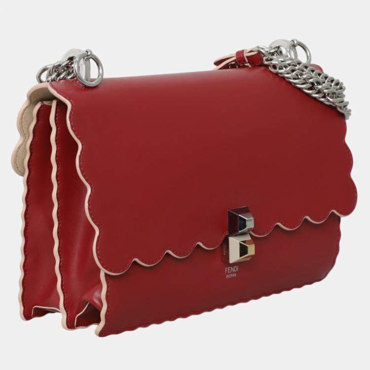 Pre Owned Fendi Smooth Burgundy Leather Kan I Medium Shoulder Bag