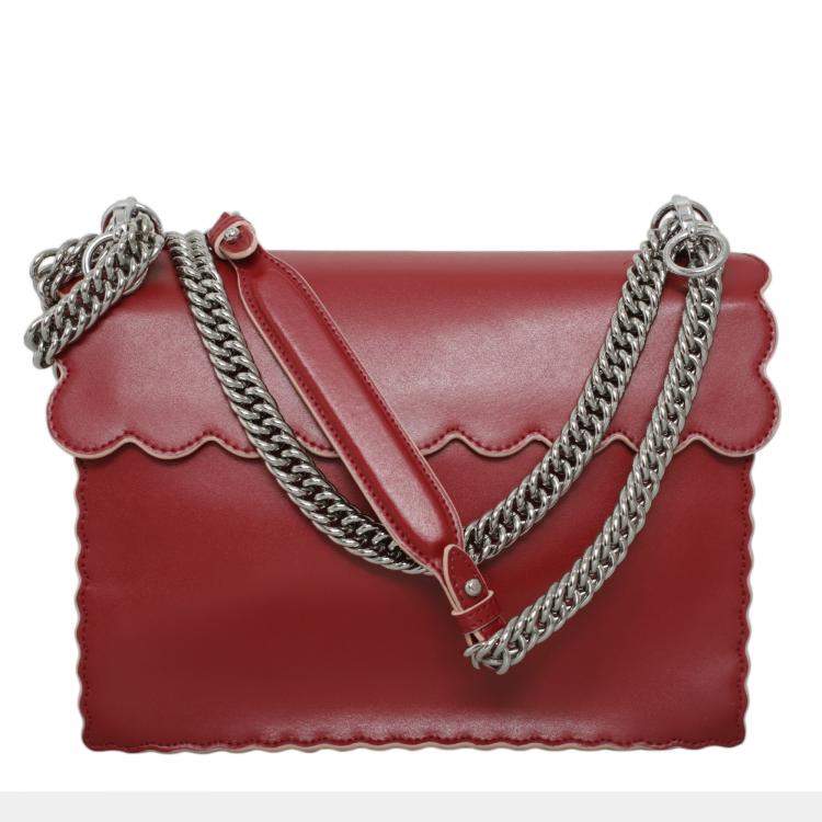Pre Owned Fendi Smooth Burgundy Leather Kan I Medium Shoulder Bag