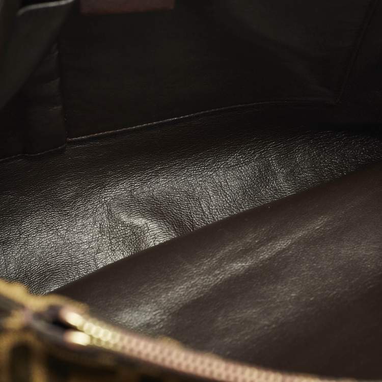 Pre Owned Fendi Linda Large Tobacco/Tan Zucca Canvas and Textured Leather Satchel