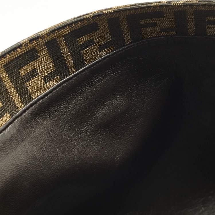 Pre Owned Fendi Linda Large Tobacco/Tan Zucca Canvas and Textured Leather Satchel