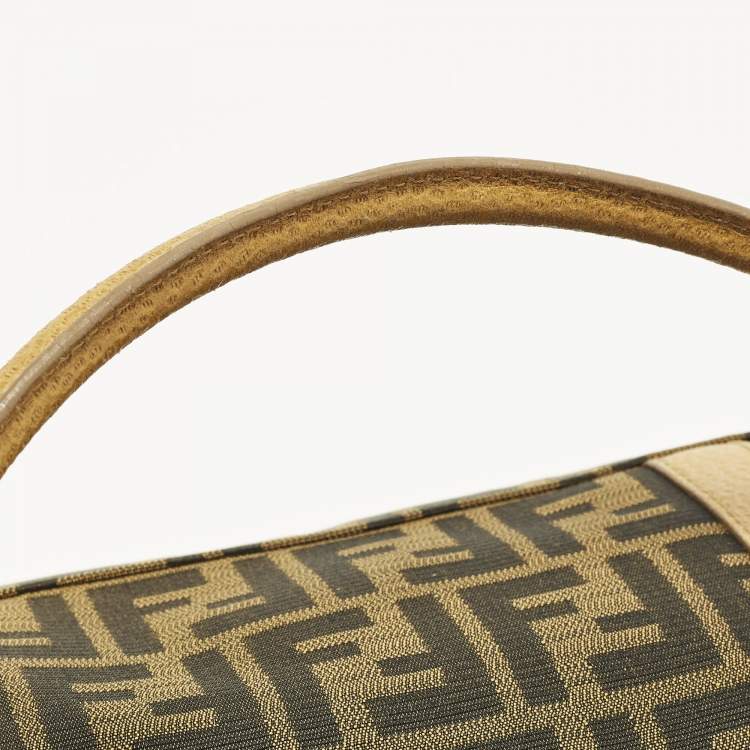 Pre Owned Fendi Linda Large Tobacco/Tan Zucca Canvas and Textured Leather Satchel