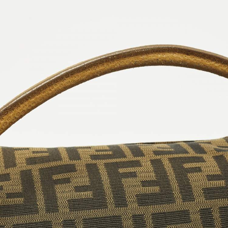 Pre Owned Fendi Linda Large Tobacco/Tan Zucca Canvas and Textured Leather Satchel