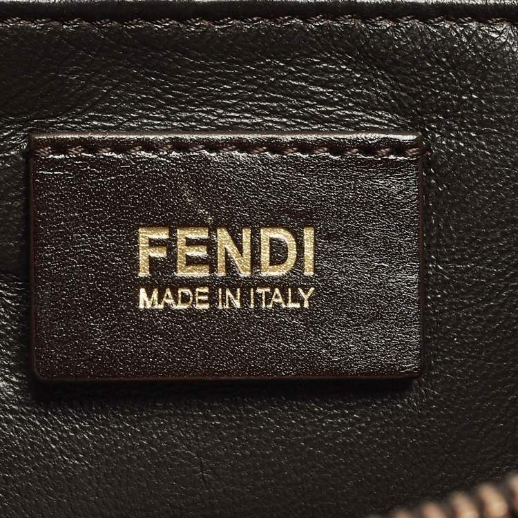 Pre Owned Fendi Linda Large Tobacco/Tan Zucca Canvas and Textured Leather Satchel