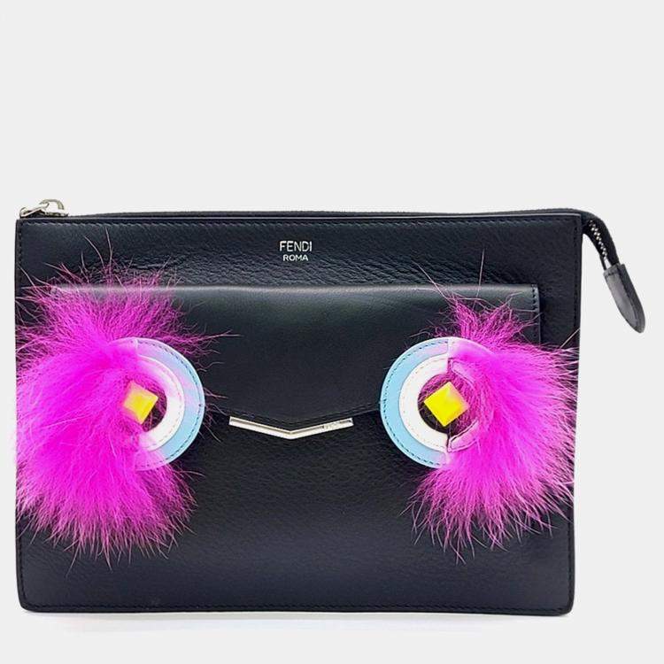 Pre Owned Fendi Black Leather Monster Crossbody Bag