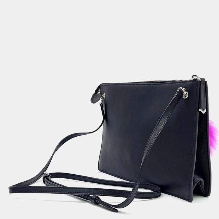 Pre Owned Fendi Black Leather Monster Crossbody Bag