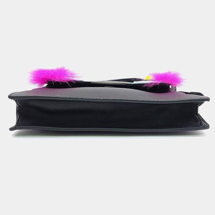 Pre Owned Fendi Black Leather Monster Crossbody Bag