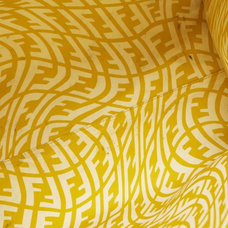 Pre Owned Fendi Mania Large Yellow/White FF Vertigo Coated Canvas Tote