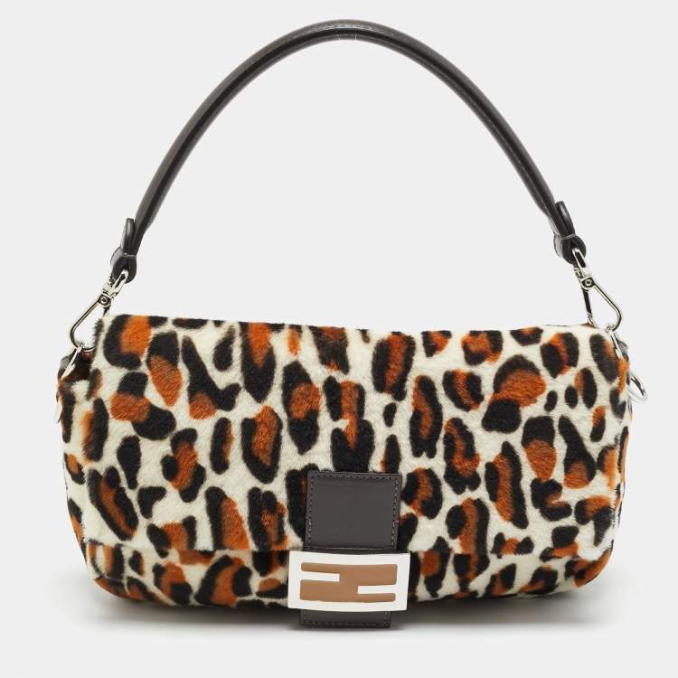 Pre Owned Fendi Re-Edition Baguette Multicolor Leopard Print Sheep Fur Bag