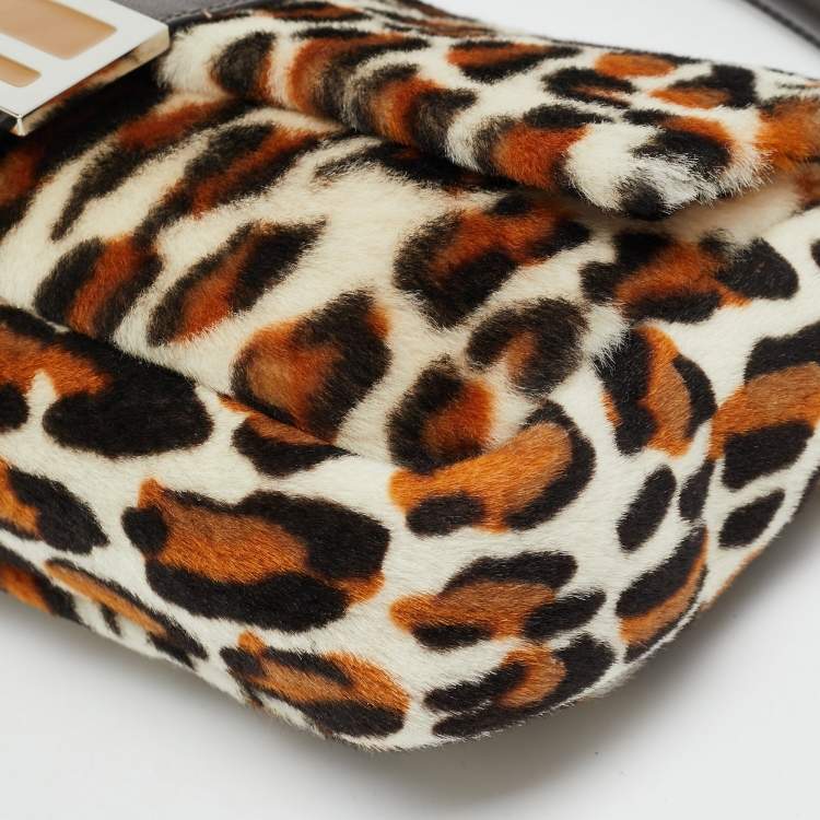 Pre Owned Fendi Re-Edition Baguette Multicolor Leopard Print Sheep Fur Bag