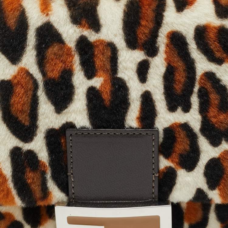 Pre Owned Fendi Re-Edition Baguette Multicolor Leopard Print Sheep Fur Bag
