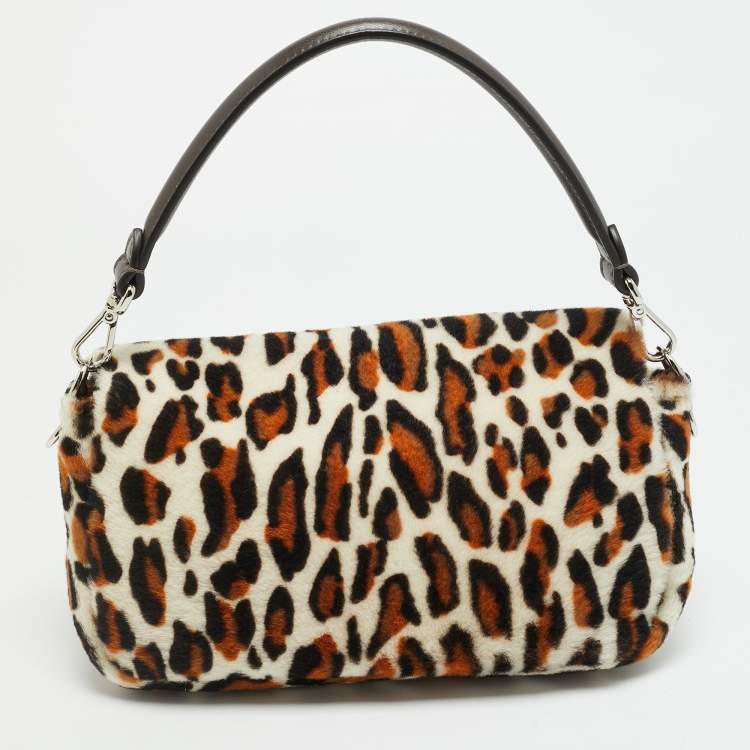 Pre Owned Fendi Re-Edition Baguette Multicolor Leopard Print Sheep Fur Bag
