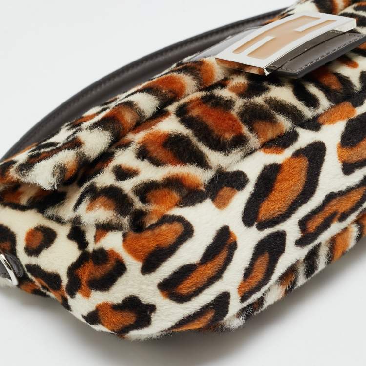 Pre Owned Fendi Re-Edition Baguette Multicolor Leopard Print Sheep Fur Bag