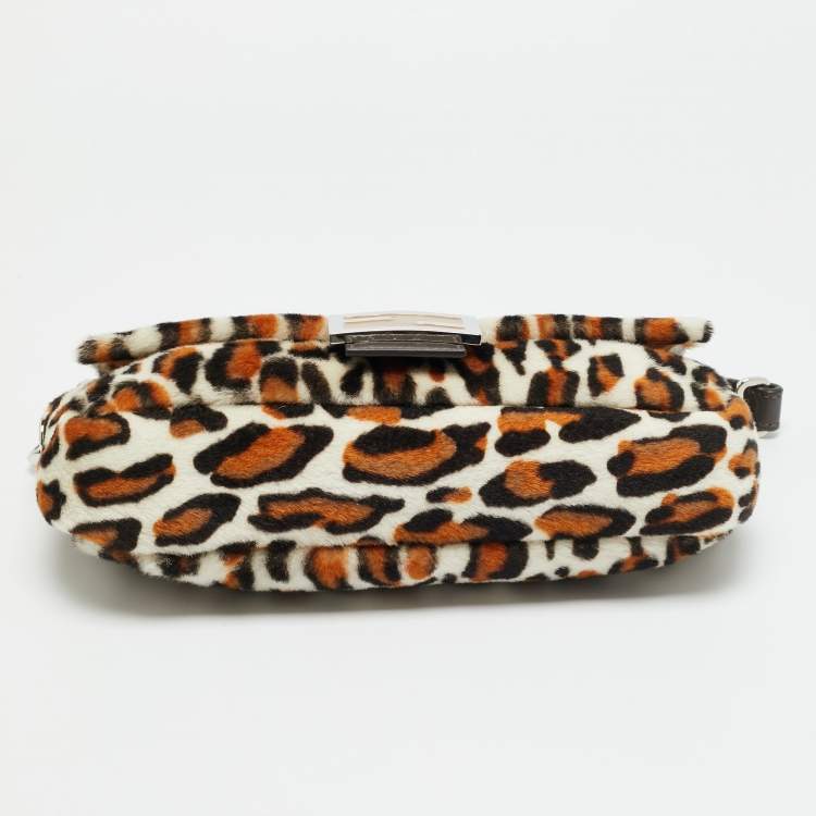 Pre Owned Fendi Re-Edition Baguette Multicolor Leopard Print Sheep Fur Bag