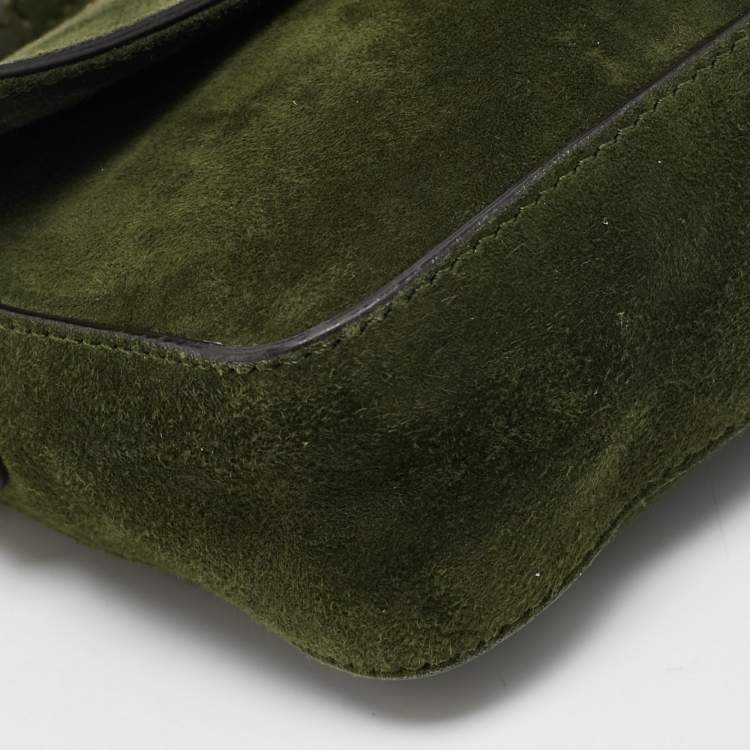 Pre Owned Fendi Baguette Mini Green Suede Shoulder Bag