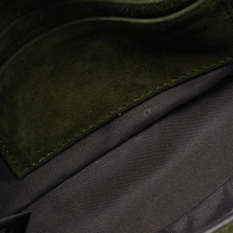Pre Owned Fendi Baguette Mini Green Suede Shoulder Bag