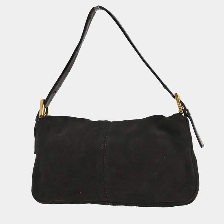 Pre Owned Fendi Black Suede Baguette Handbag