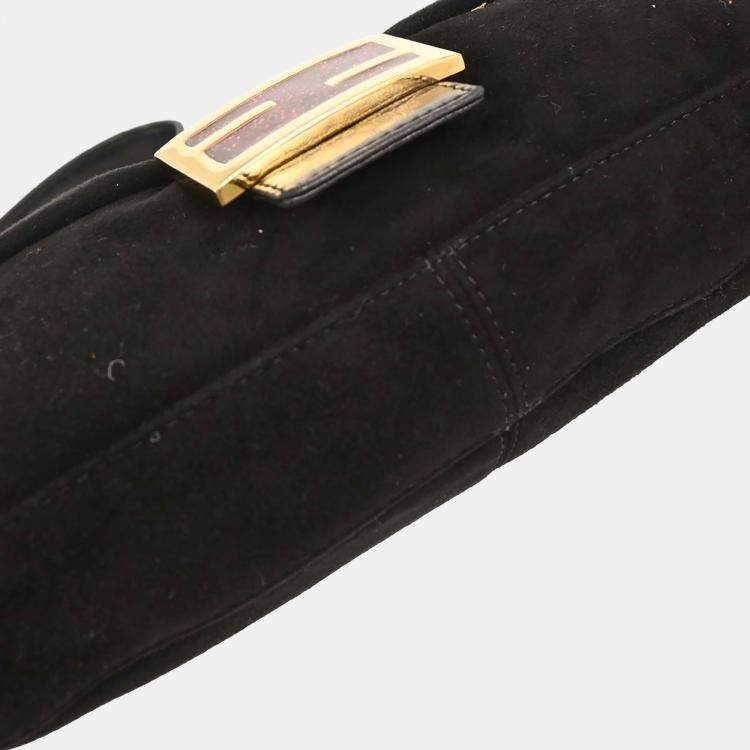 Pre Owned Fendi Black Suede Baguette Handbag
