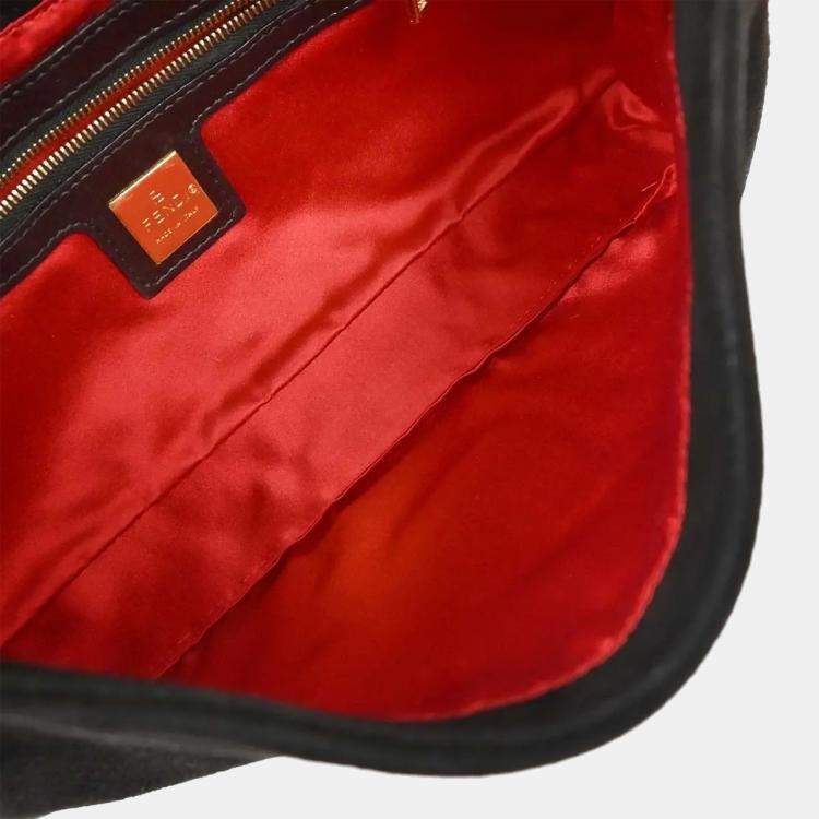 Pre Owned Fendi Black Suede Baguette Handbag