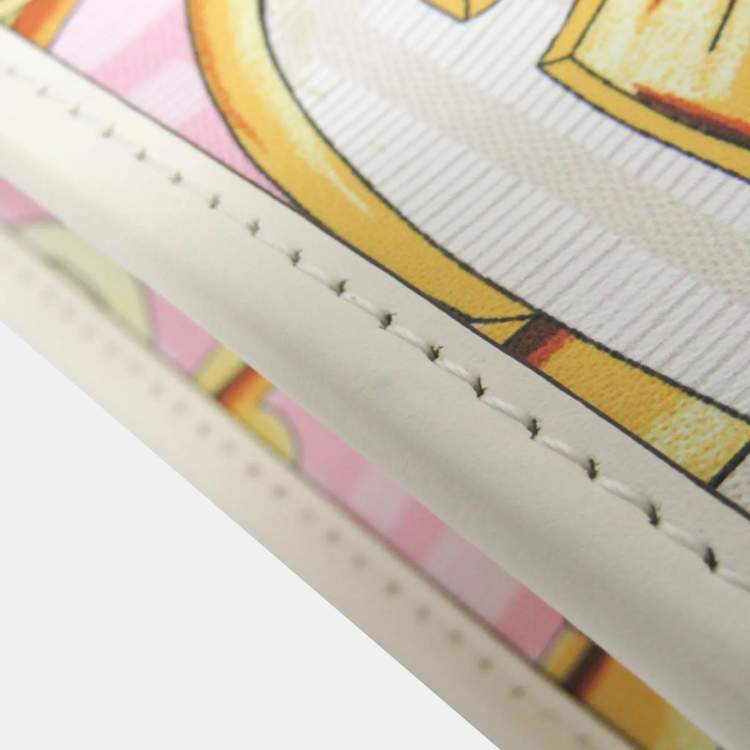 Pre Owned Fendi Fendace Mini Sunshine Shopper Leather Coated Canvas Handbag Gold Pink White