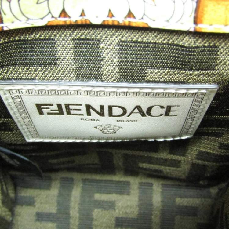 Pre Owned Fendi Fendace Mini Sunshine Shopper Leather Coated Canvas Handbag Gold Pink White