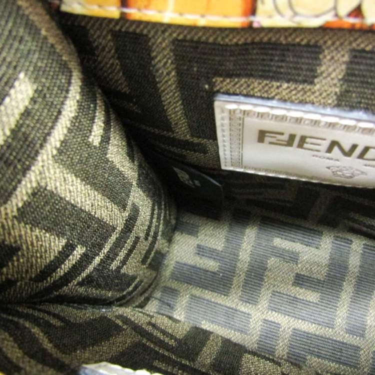 Pre Owned Fendi Fendace Mini Sunshine Shopper Leather Coated Canvas Handbag Gold Pink White