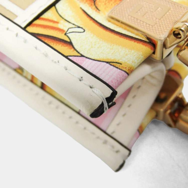 Pre Owned Fendi Fendace Mini Sunshine Shopper Leather Coated Canvas Handbag Gold Pink White