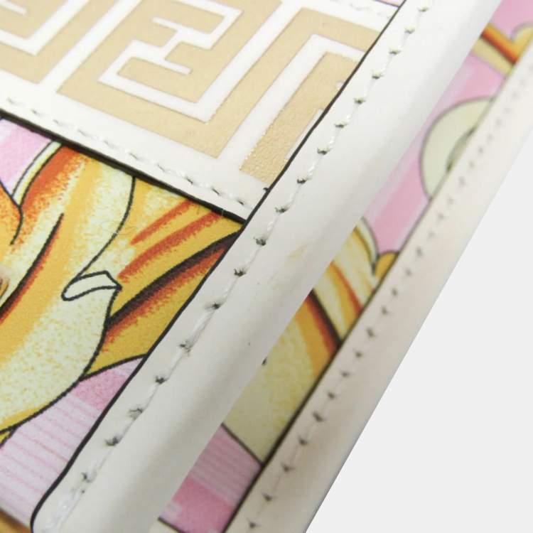 Pre Owned Fendi Fendace Mini Sunshine Shopper Leather Coated Canvas Handbag Gold Pink White