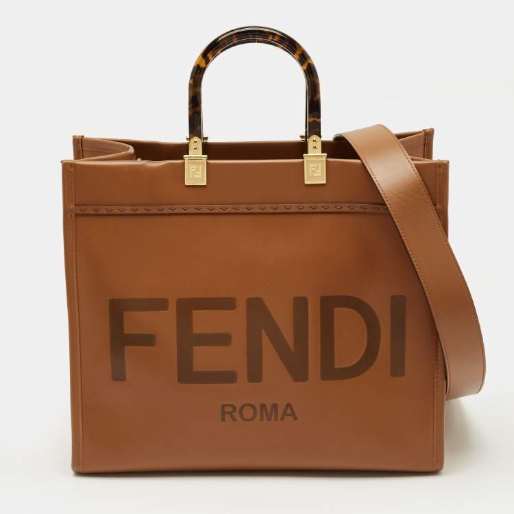 Pre Owned Fendi Sunshine Medium Brown Leather Shopper Tote