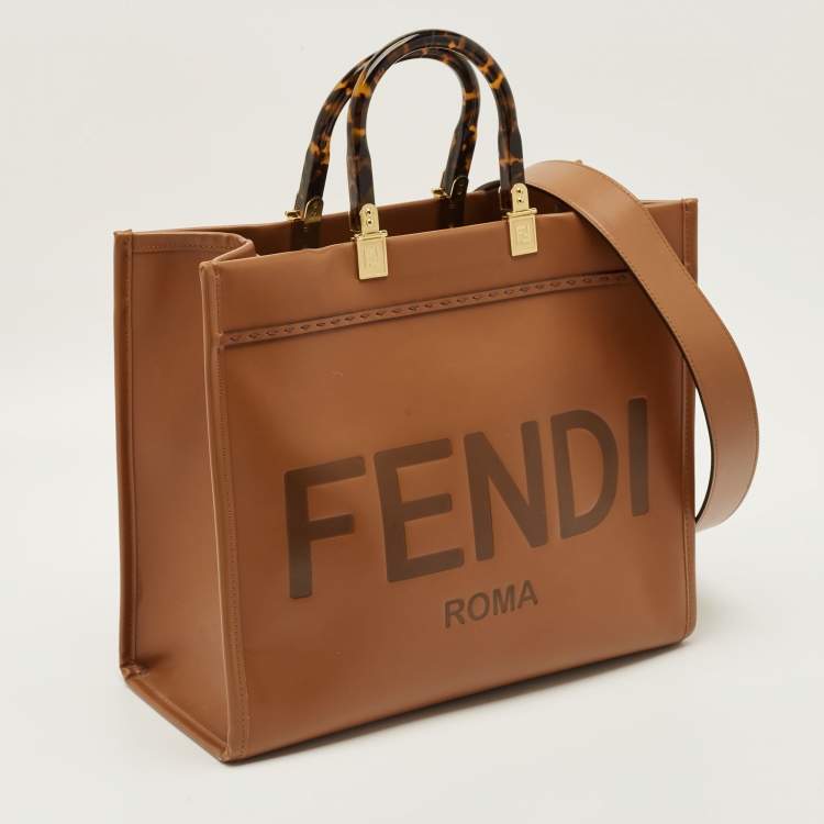 Pre Owned Fendi Sunshine Medium Brown Leather Shopper Tote