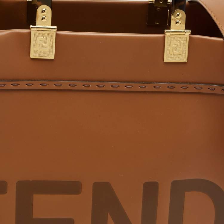 Pre Owned Fendi Sunshine Medium Brown Leather Shopper Tote