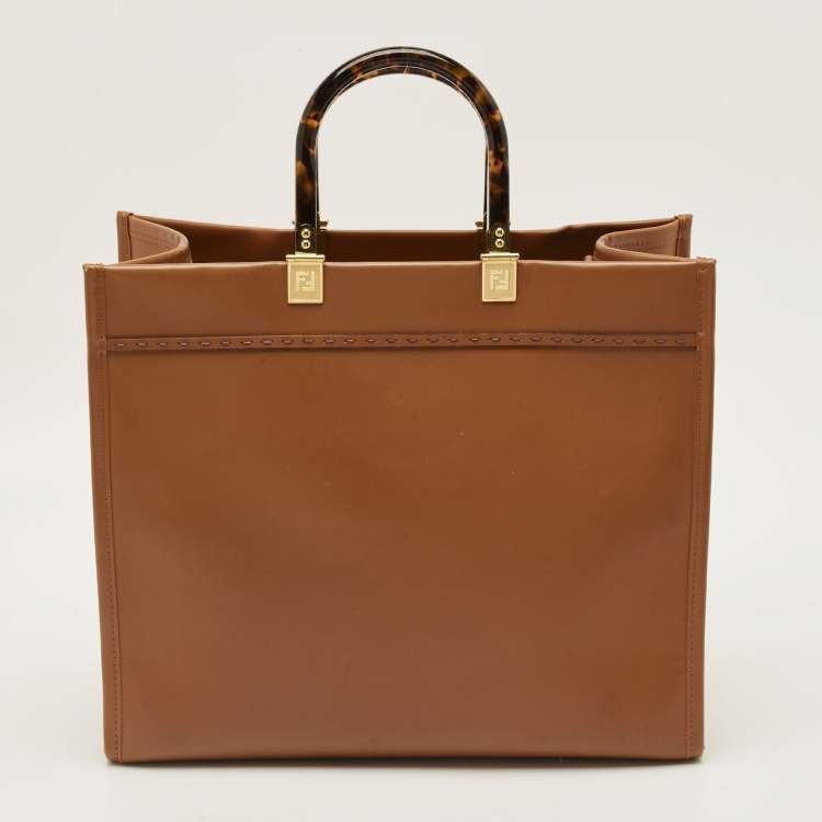 Pre Owned Fendi Sunshine Medium Brown Leather Shopper Tote