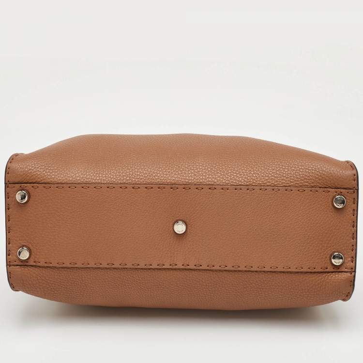 Pre Owned Fendi Peekaboo Medium Brown Leather Selleria Top Handle Bag