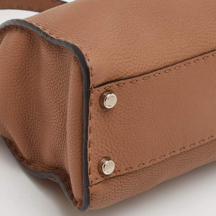 Pre Owned Fendi Peekaboo Medium Brown Leather Selleria Top Handle Bag