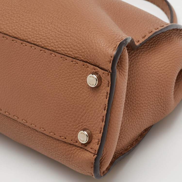 Pre Owned Fendi Peekaboo Medium Brown Leather Selleria Top Handle Bag