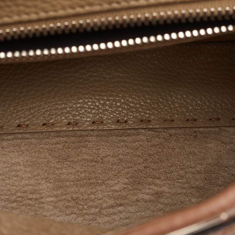 Pre Owned Fendi Peekaboo Medium Brown Leather Selleria Top Handle Bag