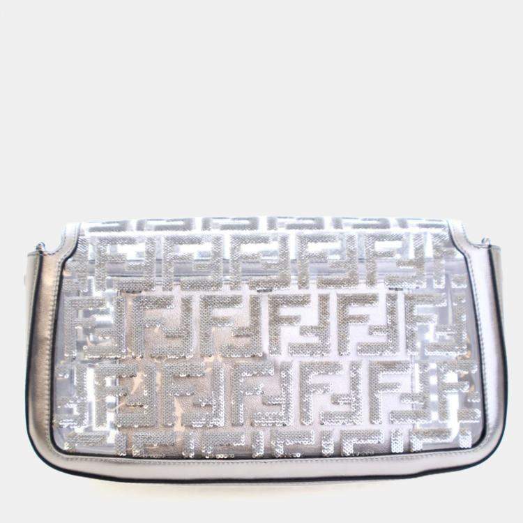 Pre Owned Fendi Medium Silver Sequin PVC Baguette