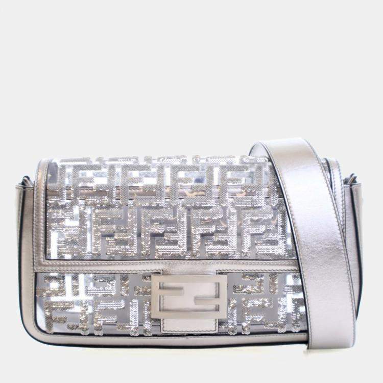 Pre Owned Fendi Medium Silver Sequin PVC Baguette