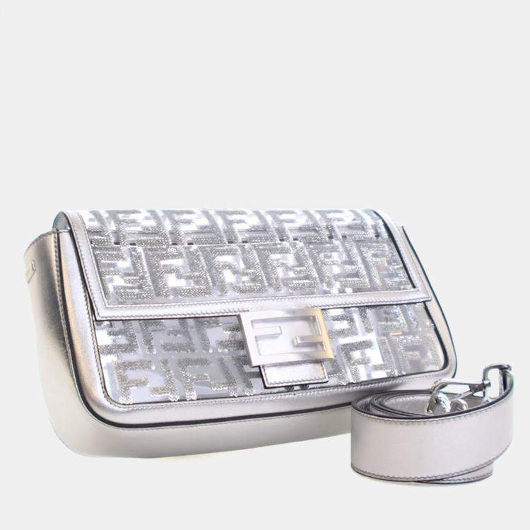 Pre Owned Fendi Medium Silver Sequin PVC Baguette