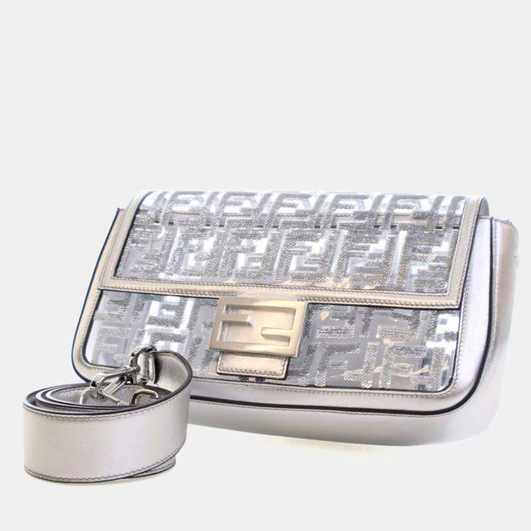 Pre Owned Fendi Medium Silver Sequin PVC Baguette