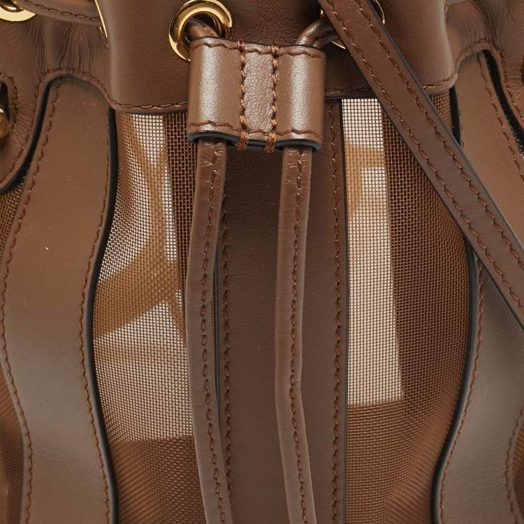 Pre Owned Fendi Mon Tresor Pequin Mini Brown Mesh and Leather Bucket Bag