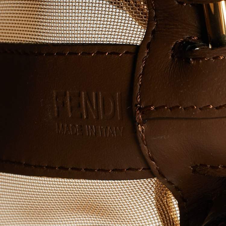 Pre Owned Fendi Mon Tresor Pequin Mini Brown Mesh and Leather Bucket Bag