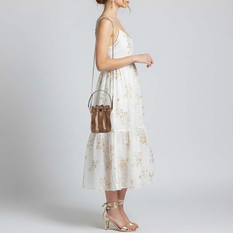 Pre Owned Fendi Mon Tresor Pequin Mini Brown Mesh and Leather Bucket Bag