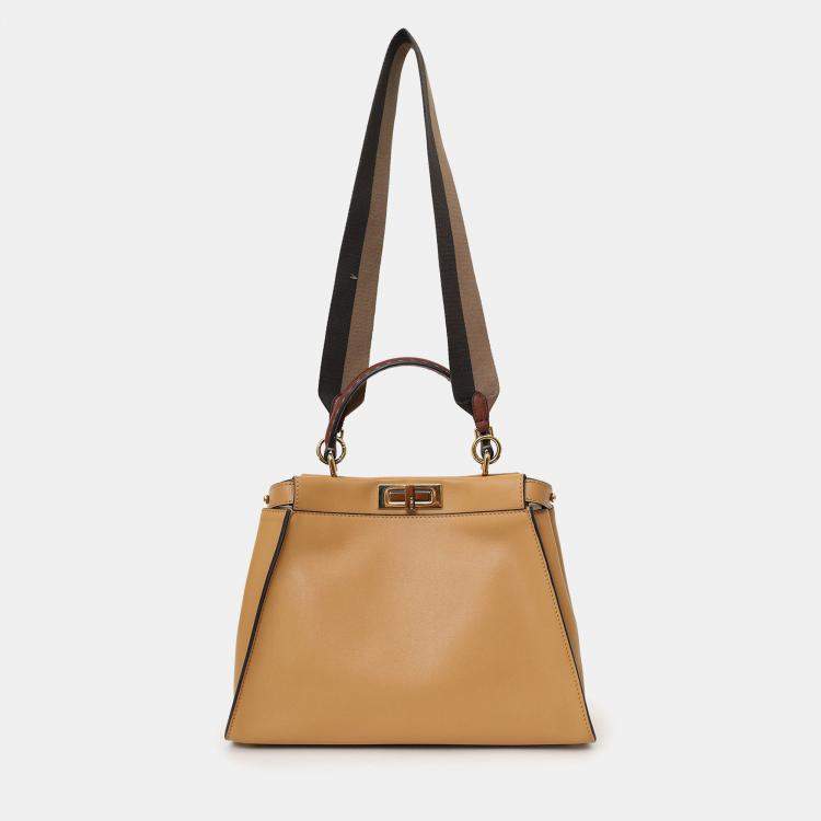 Pre Owned Fendi Brown Leather Peekaboo Medium Bag With Strap