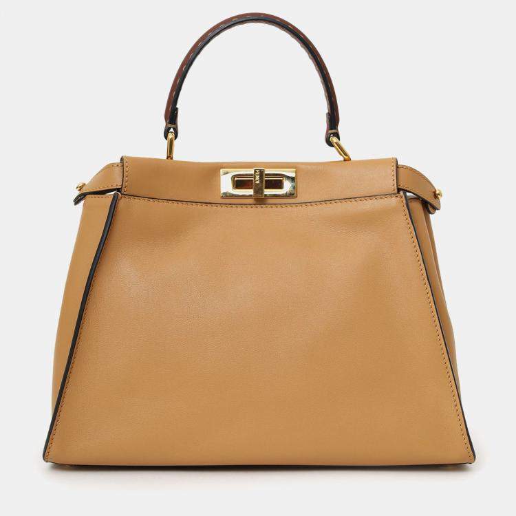 Pre Owned Fendi Brown Leather Peekaboo Medium Bag With Strap