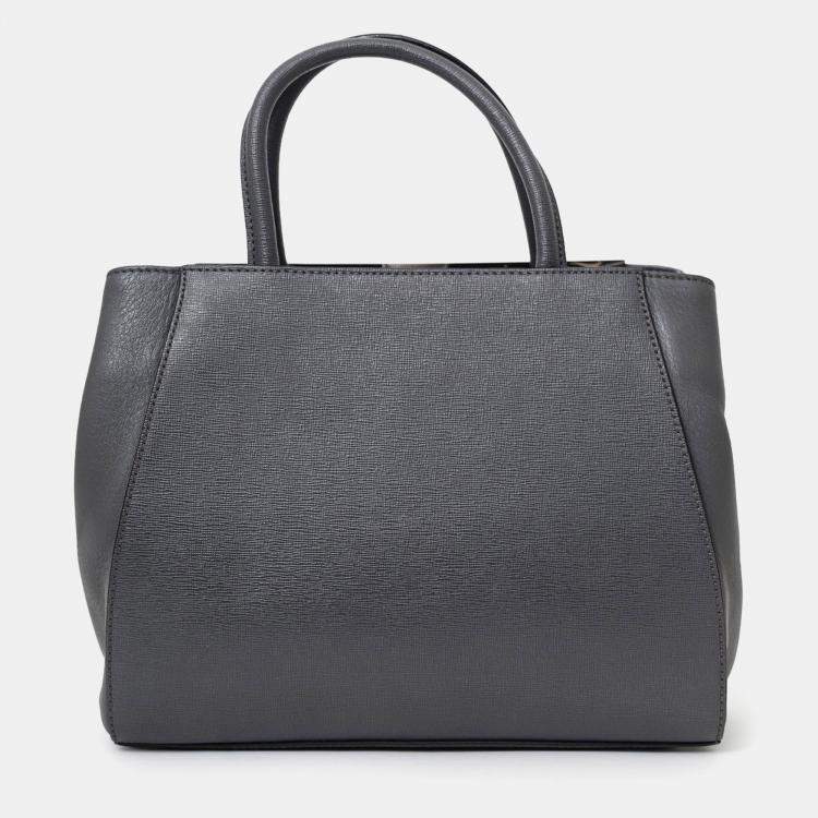 Pre Owned Fendi Grey/Blue Leather Pony Hair Petit Qu Tweet 2Jours Tote