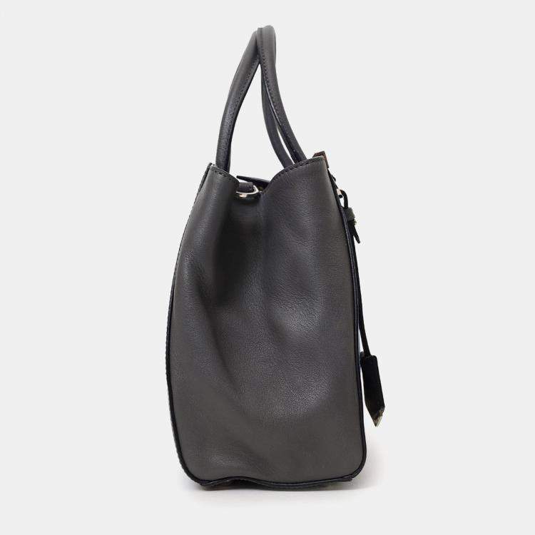 Pre Owned Fendi Grey/Blue Leather Pony Hair Petit Qu Tweet 2Jours Tote